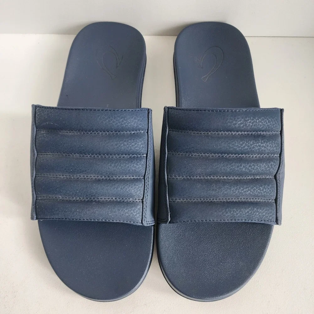 OluKai Maha Olu Mens Size 10 Slides Navy Blue Slides Sandals 10452-4848